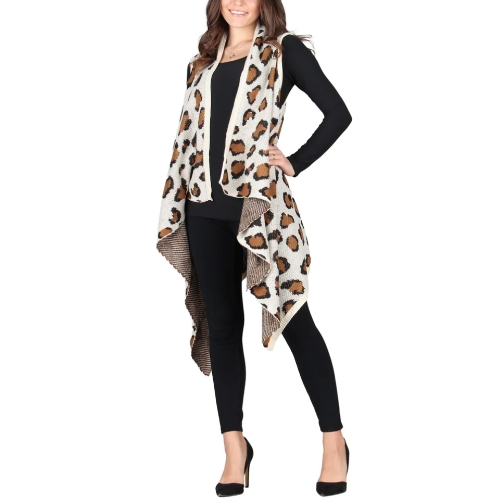 Lily (Size S/M) Animal Print Open Sweater Vest Cardigan (NWT)